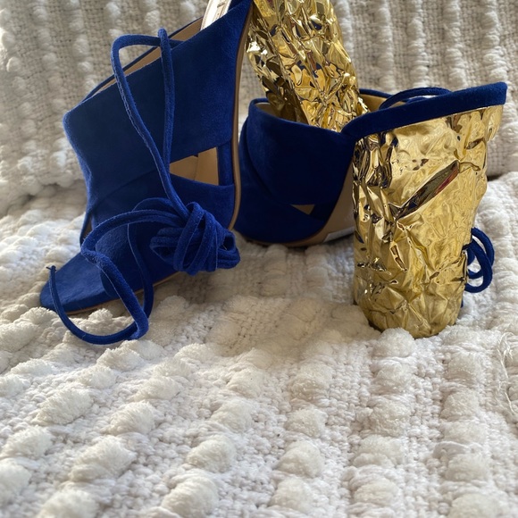 Roberto Festa Blue Suede Gold Heels / Sandals - Picture 3 of 13